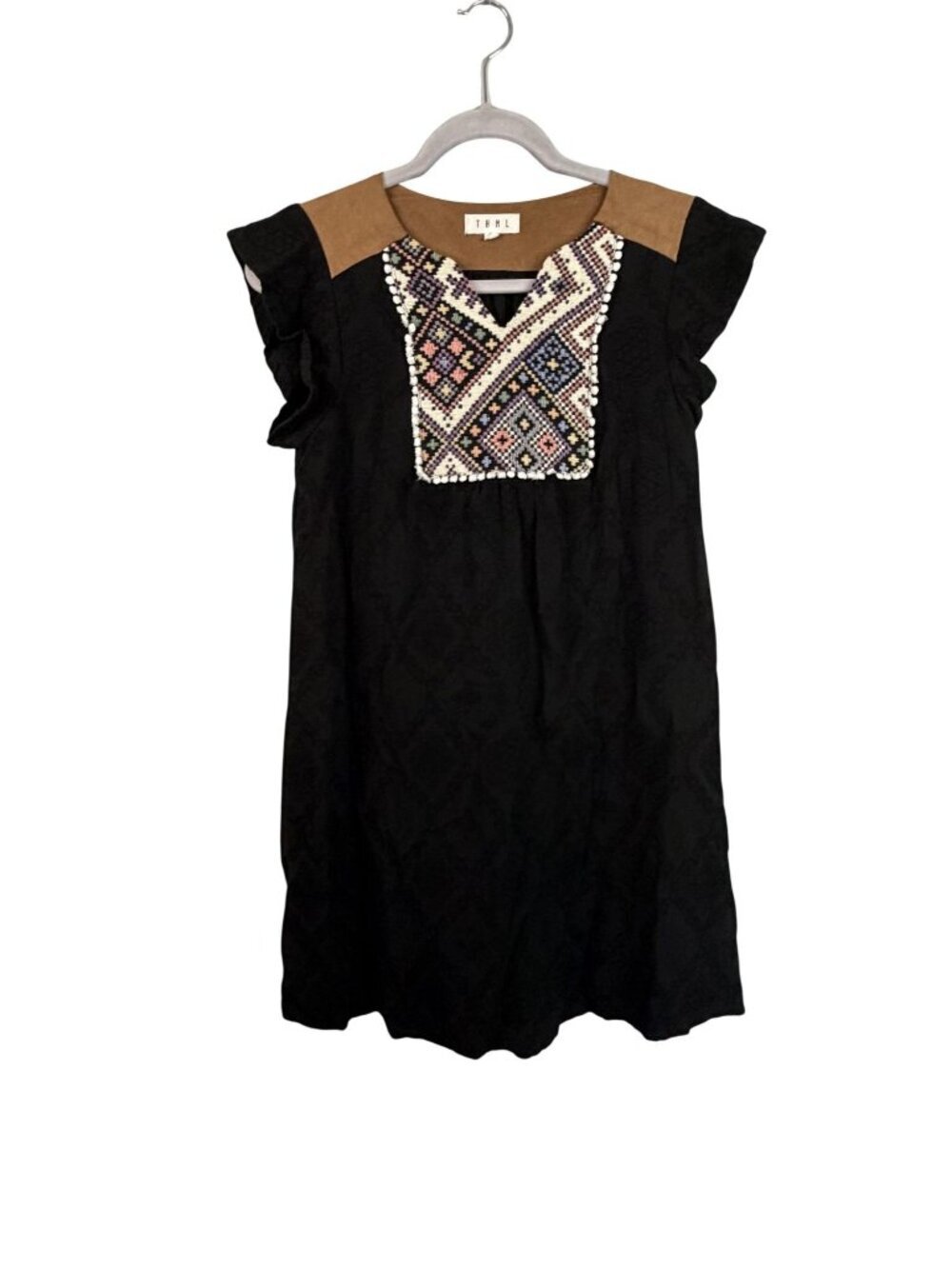 THML Black Embroidered Front Shift Dress XS 65% Cotton Viscose Blend